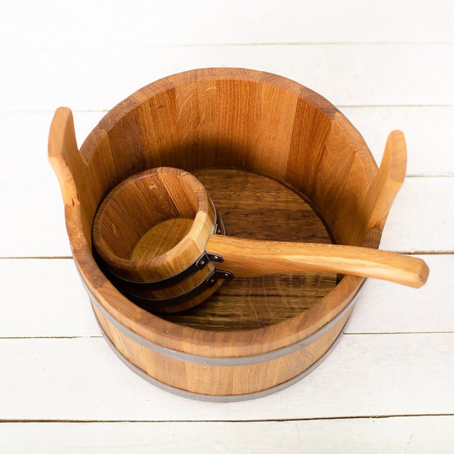 Wooden Sauna Bucket 10L Sauna Ladle Vintage Wood Barrel Oak Etsy Canada