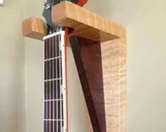 Suporte de parede para guitarra de madeira rústica, suporte feito à mão para guitarra acústica e elétrica, suporte de parede personalizado para guitarra de madeira, presente para decoração de sala de música