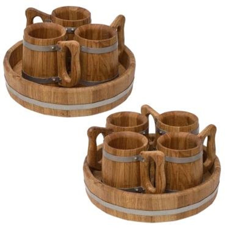 Handmade Vintage Wooden Tankard Set of 3 4 6 Personalized Etsy