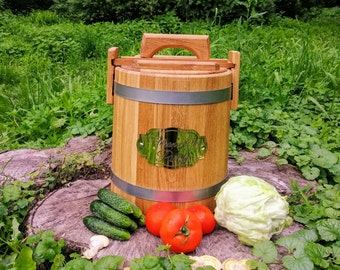 Personalized Pickle Oak Barrel 3-5-10-15-30-50-80L, Wooden Bucket for Sauerkraut Sourdough Starter Jar Wood Pickling  Container with Lid