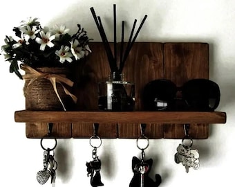 Rustic Key Hanger-Entryway Organizer, Wooden Wall Key Holder, Handmade Key Cabinet, Farmhouse Wall Decor Wooden Key Box Hallway Storage Gift