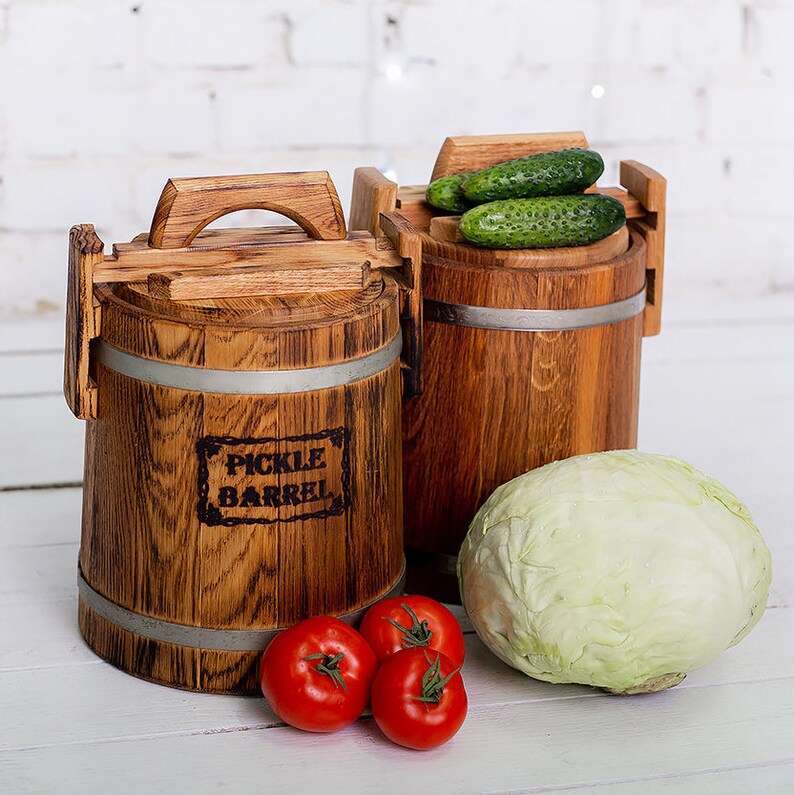 Gärfass, Gurkeneichenfass 3L-5L-10L-15L mit Deckel, Holzeimer für Sauerkraut, Fermenttopf, personalisierte Geschenke für Mama image 2