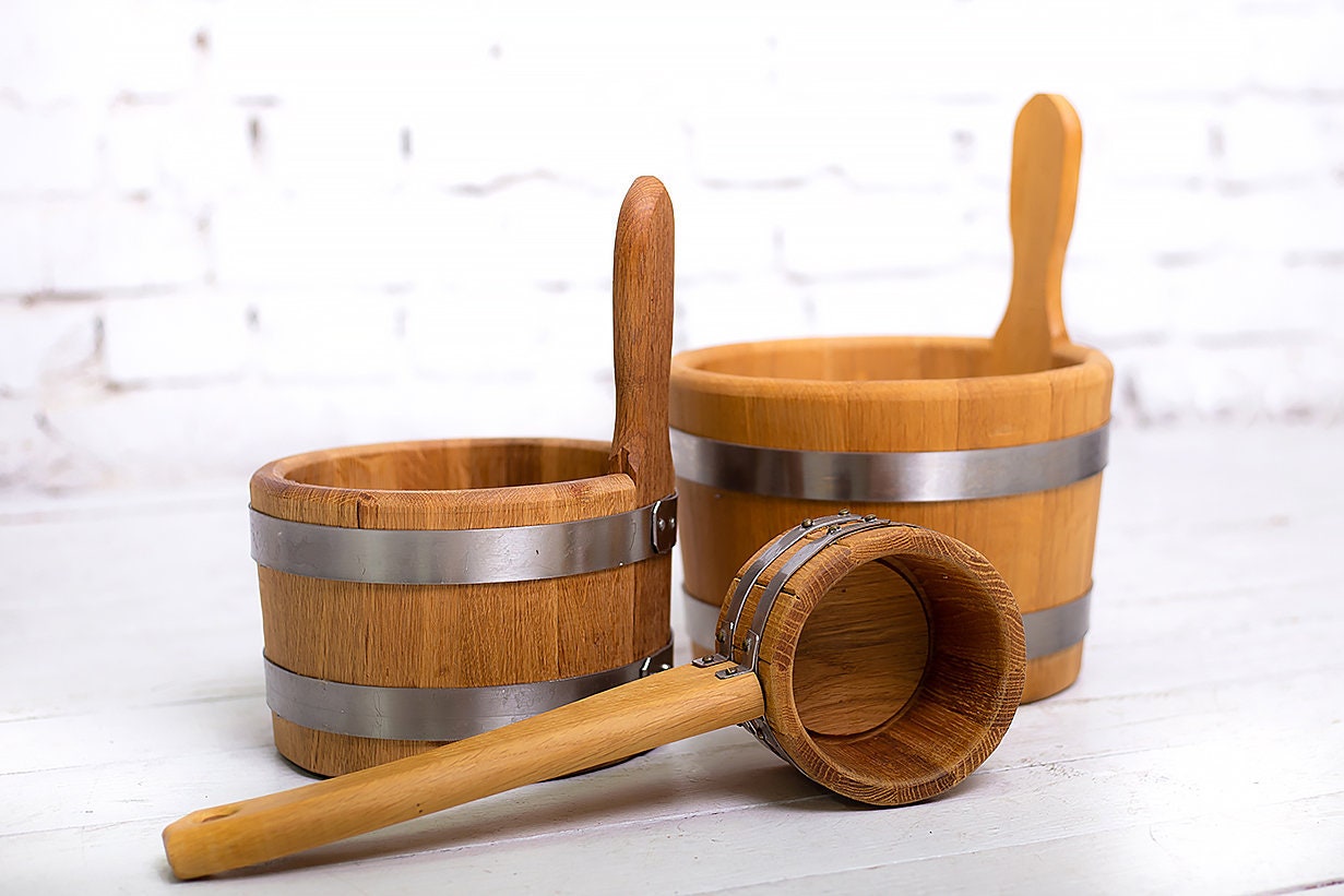 Wooden Sauna Bucket 35 L and Ladle Sauna Accessories Etsy