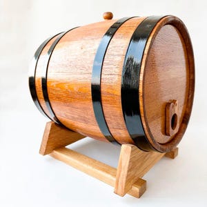 Personalized Oak Whiskey Barrel 15L, Wooden Storage Cask for Cognac-Beer-Whisky-Wine-Rum-Bourbon,  Handcrafted Keg with Galvanized Hoops