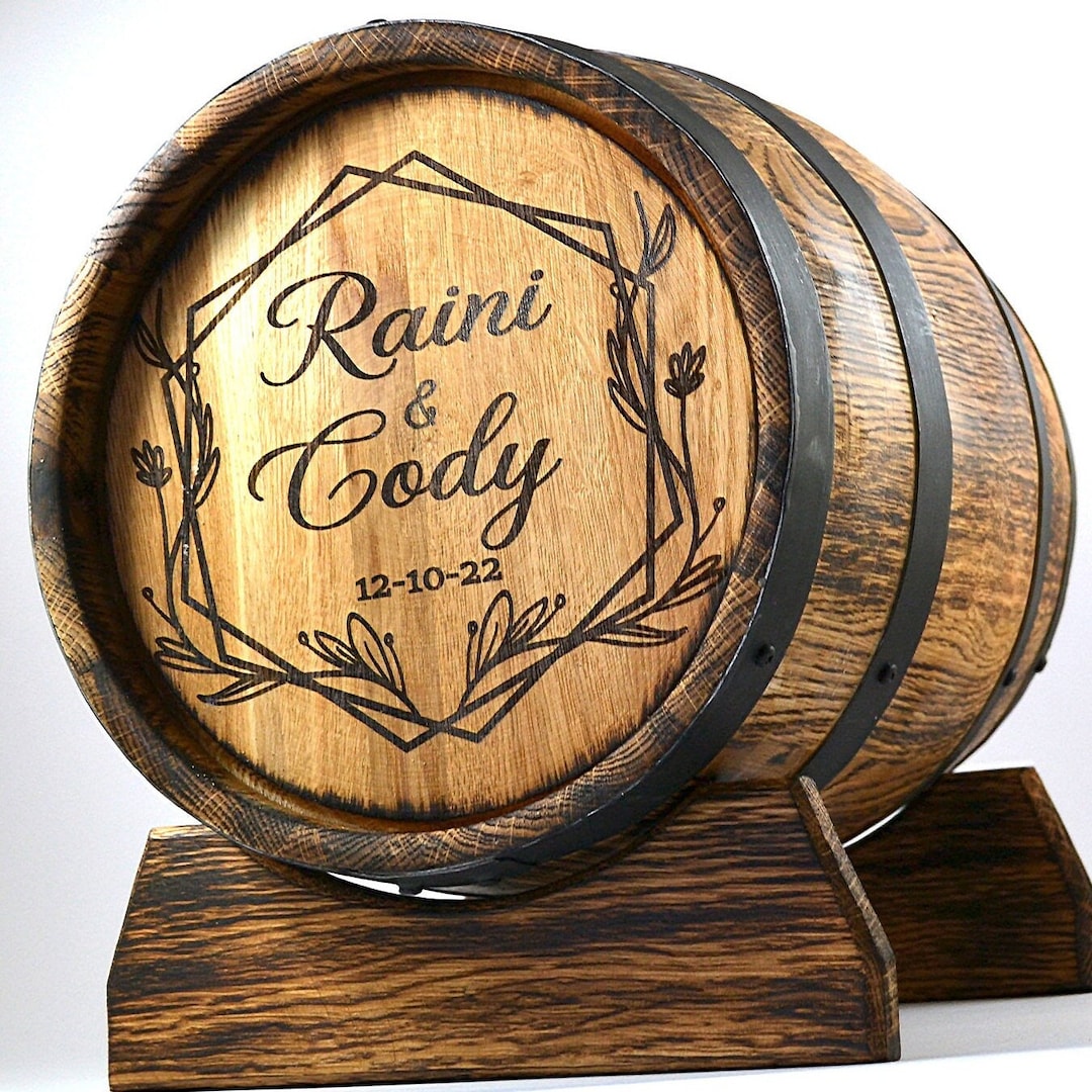 Wedding Wine Barrel Card Box, Personalized Oak Whiskey Barrel Holder
