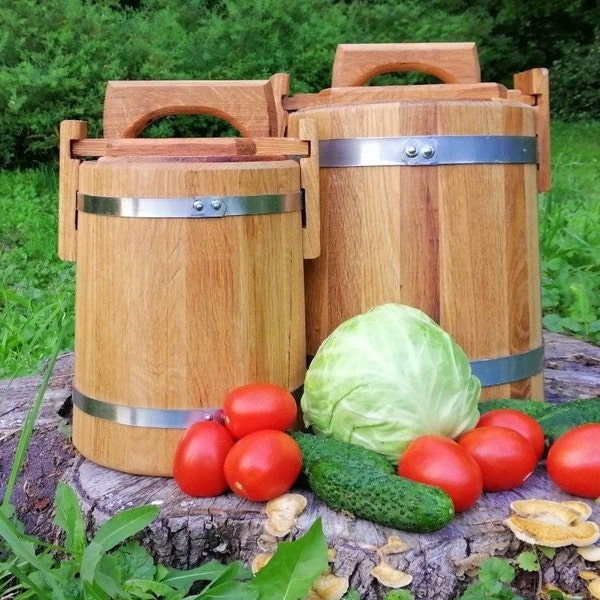 Personalized Pickle Barrels 3L-5L-10L, Wood Vat with Lid Fermentation Kits & Crock Wooden Bucket for Pickles and Sauerkraut