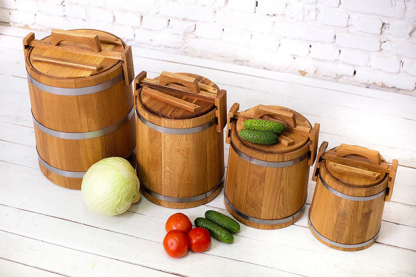 Wooden Pickling Crock for Fermentation Details about   Oak Bucket for Pickles Pickle Pot 