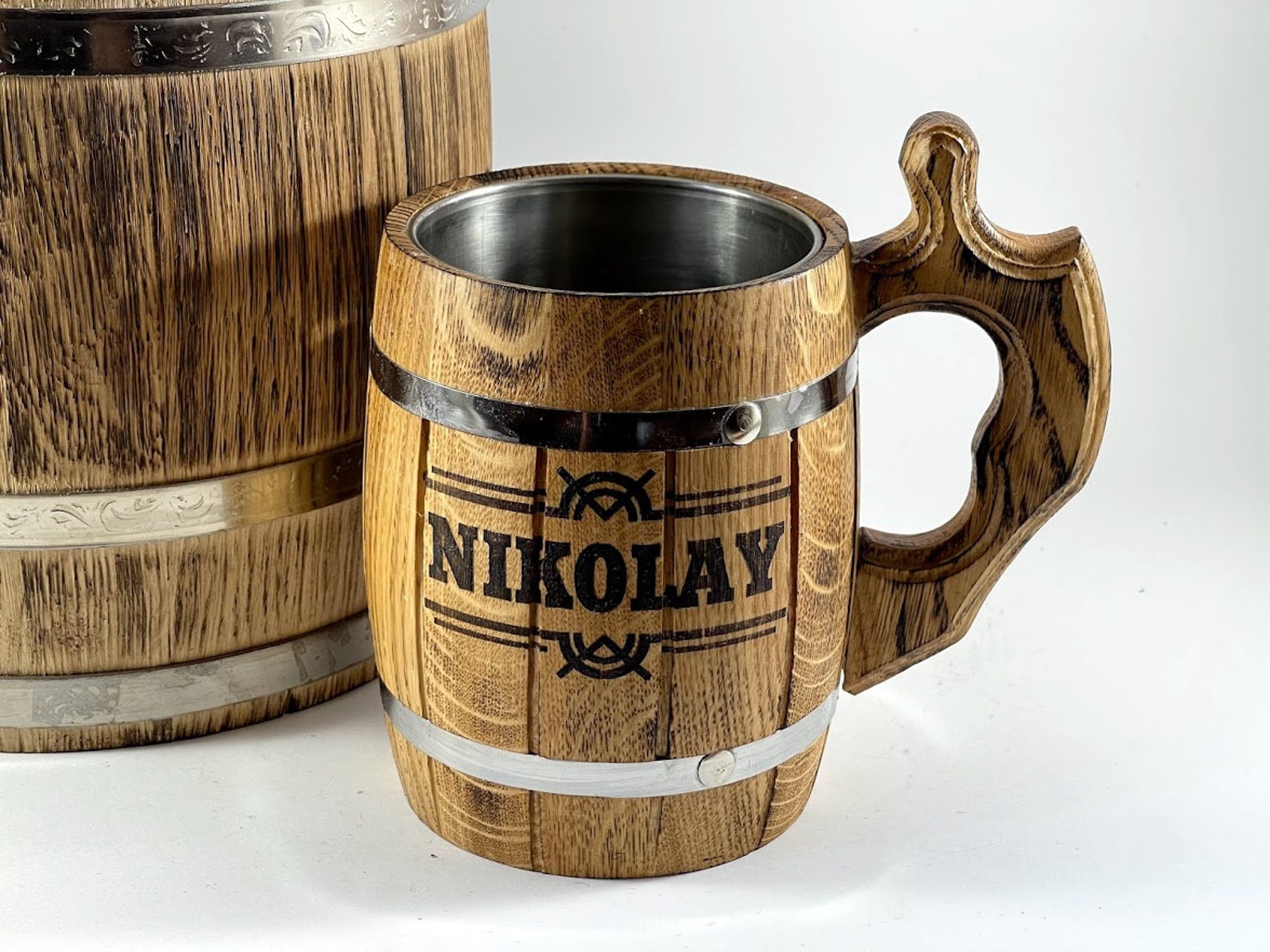Wooden Beer Barrel Mug Oak Tankard 0.5 L Gift for Etsy UK
