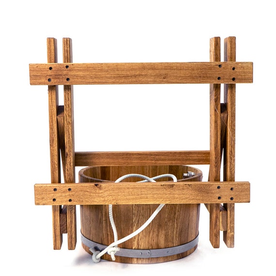 Stainless steel shower bucket in thermoasp wood
