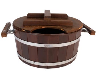 Cubo de vapor para sauna de 15 l + Juego Venik de abedul, roble y eucalipto (gratis) - Termo de madera de tilo con tapa e inserto (plástico o acero inoxidable) Cubo de madera