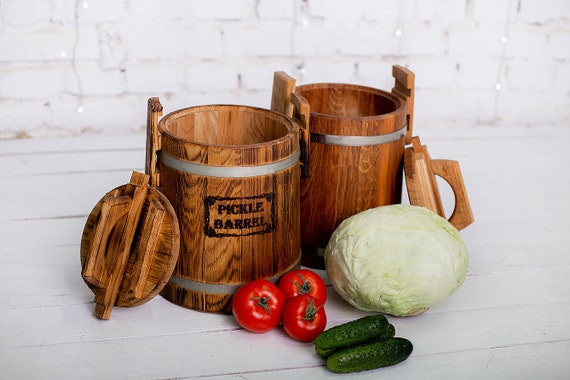 Gärfass, Gurkeneichenfass 3L-5L-10L-15L mit Deckel, Holzeimer für Sauerkraut, Fermenttopf, personalisierte Geschenke für Mama