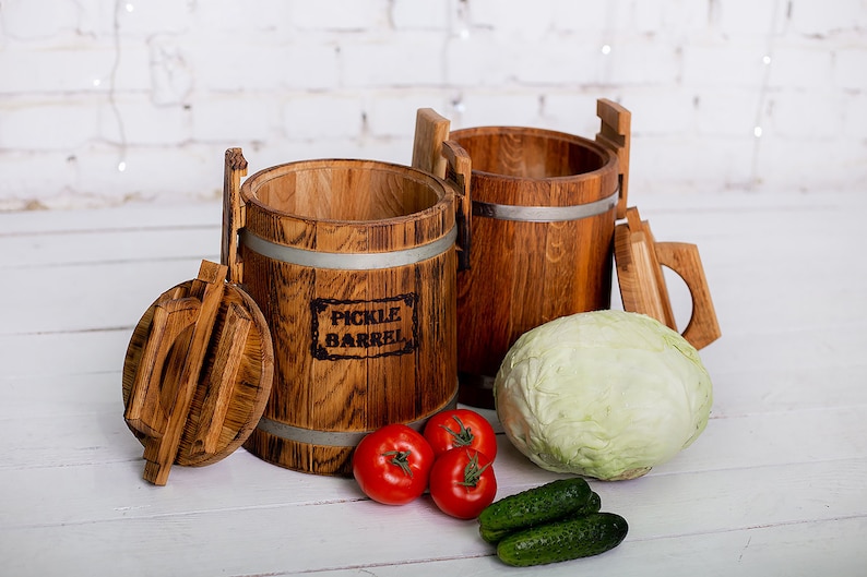 Gärfass, Gurkeneichenfass 3L-5L-10L-15L mit Deckel, Holzeimer für Sauerkraut, Fermenttopf, personalisierte Geschenke für Mama image 1
