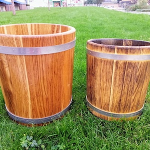 Eiken vat plantenbak 5-10 L, handgemaakte houten bloempot, houten plantenbak, tuinaccessoires & woondecoratie, binnen, buiten, bruiloften