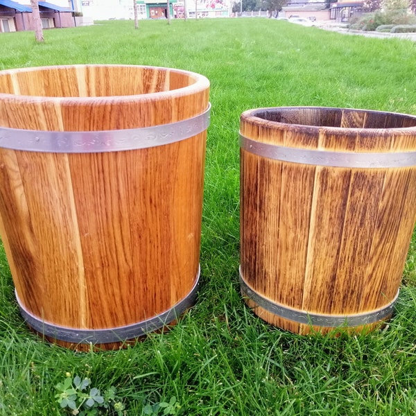 Oak Barrel Planter 5-10 L, Handmade Wood Flower Pot, Wooden Planter, Garden Accessories & Home Decor, Indoor, Outdoor, Weddings