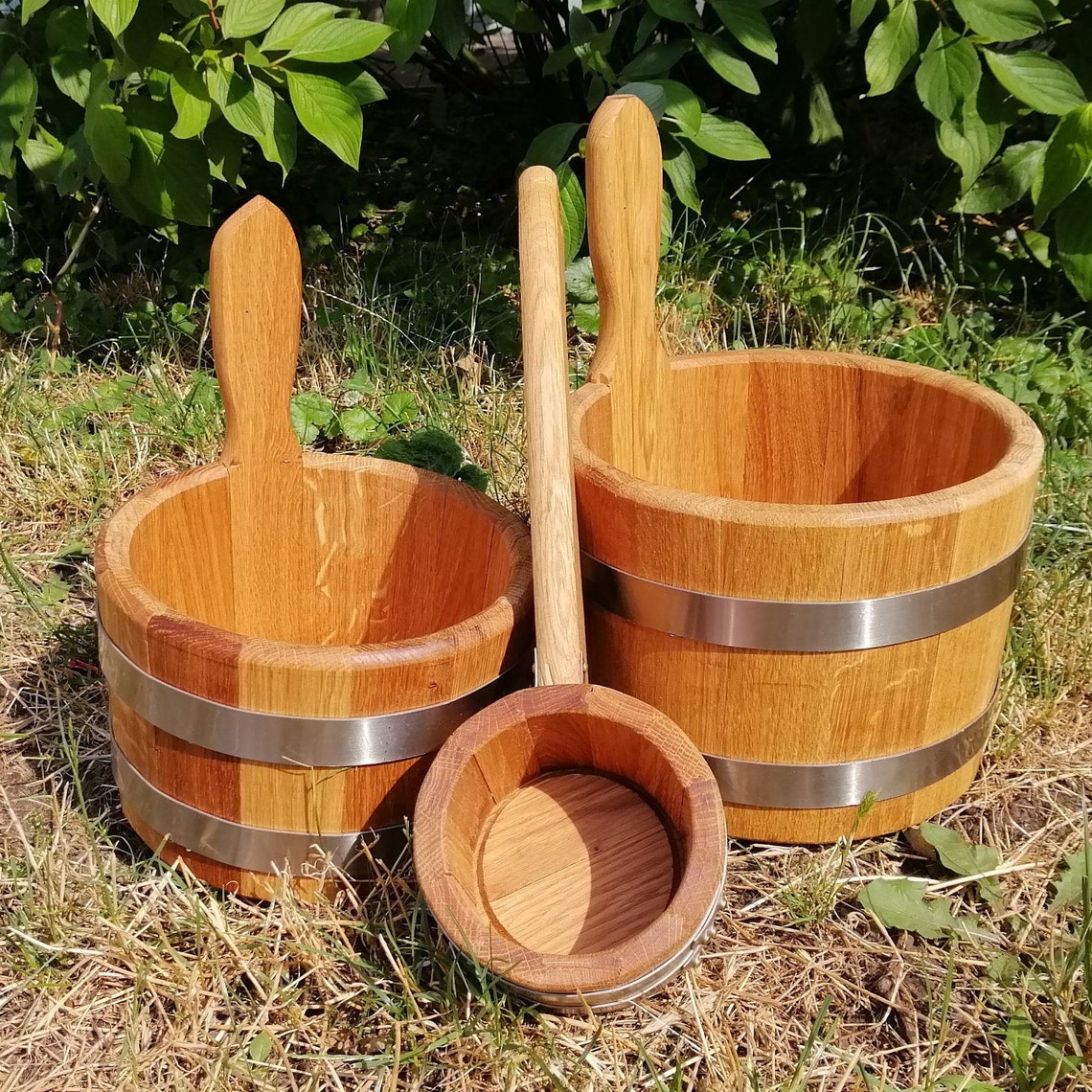 Wooden Sauna Bucket 35 L Sauna Ladle Wood Oak Barrel Sauna Etsy