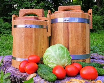 Personalized Pickle Oak Barrel 3L-5L-10L-15L, Wood Vat with a Lid  Wooden Bucket for Sauerkraut Kitchen Container Fermentation Barrel