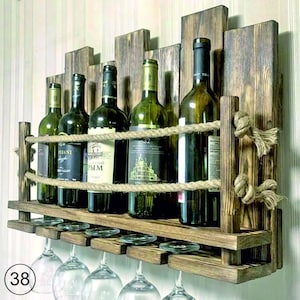 Custom Wall Mounted Wine Rack–Rustic Wooden Wine Shelf–Handmade Bottle Holder–Wall Bar Storage–Farmhouse Kitchen Decor–Gift for Wine Lovers