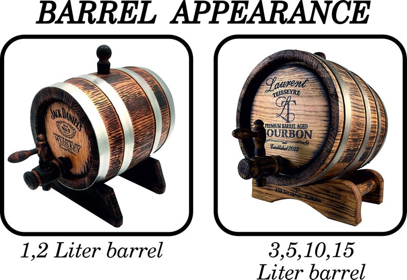 Personalized Oak Whiskey Barrel 1-2-3-5-10-15L, Whisky-Wine-Rum Barrel Wooden Bourbon Barrel Gift for Men Him Dad Husband Rum lover Oak Cask zdjęcie 8