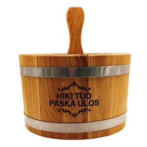 Wooden Sauna Bucket 3-5 L and Ladle, Sauna Accessories, Handmade Wood Oak Barrel and Sauna Scoop, Wood Water Finnish Bowl, Russian Bath Spa