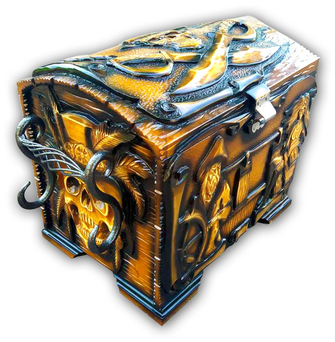 Vintage Wooden Pirate Chest Wood Carving Handmade Etsy