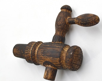Wooden Whiskey-Rum-Bourbon-Beer Tap, Vintage Antique Oak Beer Barrel Spigot, Rustic Faucet, Water Spigot Bar Tavern Brewery Decor