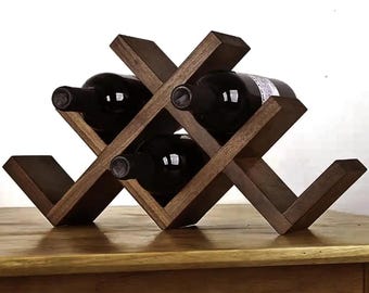 Botellero de madera personalizado "Bufada" – Portabotellas de sobremesa – Soporte rústico de madera hecho a mano – Botellero personalizado para amantes del vino