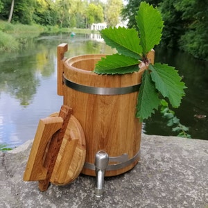 Kombucha Behälter, Eichenfass 3-5-10L-15L mit Deckel, Holzfass für Weinessig Bier Fermentationsbehälter KontinuierlichEr Sud Kombucha Jar