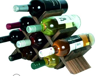 Botellero de madera personalizado "Kenons": portabotellas rústico de sobremesa, soporte de madera artesanal, regalo personalizado para amantes del vino.