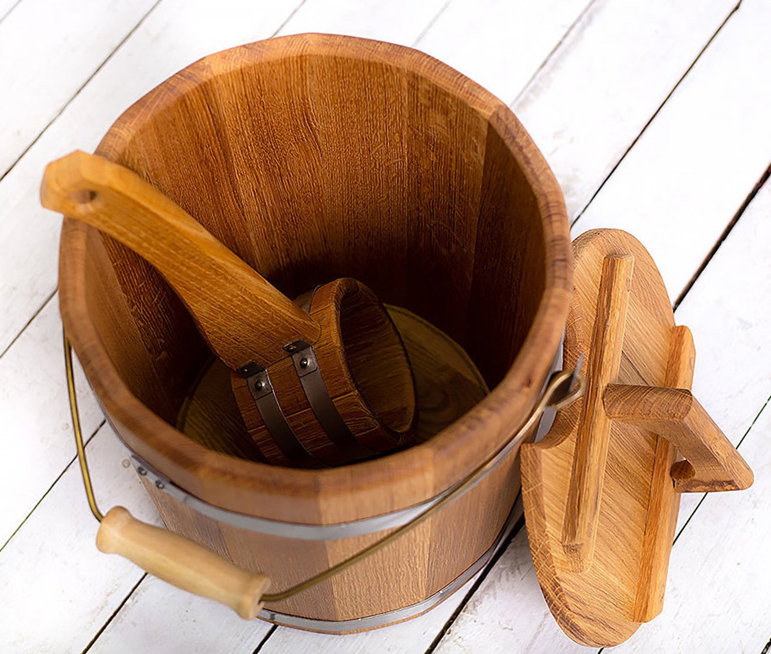 Wooden Sauna Bucket 15 L & Scoop Vintage Oak Bucket with Etsy