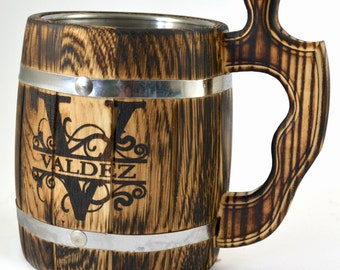 Eksejdel present till honom, graverad träölmugg, vikingesejdel present till pojkvän, personlig vintage träsejdel ölstein