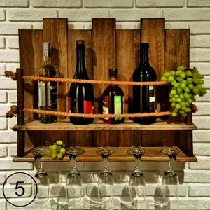 Custom Rustic Wall Mounted Wine Rack &quot;Miosumi&quot; – Handmade Wooden Bottle Shelf, Farmhouse Kitchen & Bar Decor, Bottle Holder, Wine Gift Idea