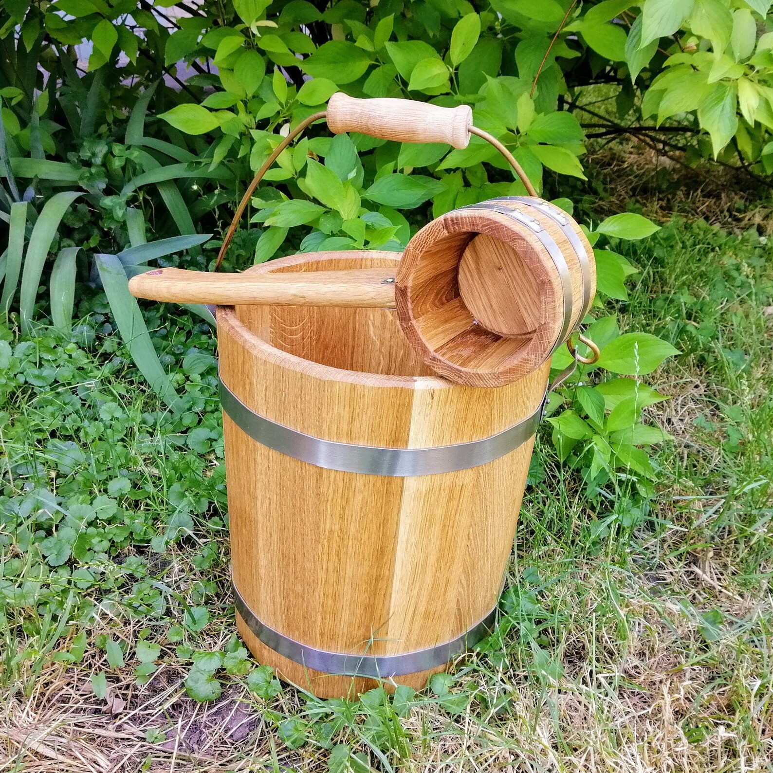 Wooden Oak Bucket 15 L Sauna Ladle Vintage Wood Barrel Oak Etsy