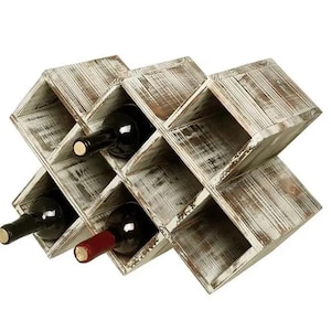 Botellero de mesa personalizado: elegante portabotellas de madera, almacenamiento rústico para vino de encimera, estante personalizado, regalo artesanal para amantes del vino.