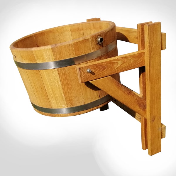 Sauna Bucket Shower, Oak Bucket 10L Wood Water Barrel for Sauna, Russian Bath, Sauna Accessories, Waterfall Bucket, Spa&Sauna Decor