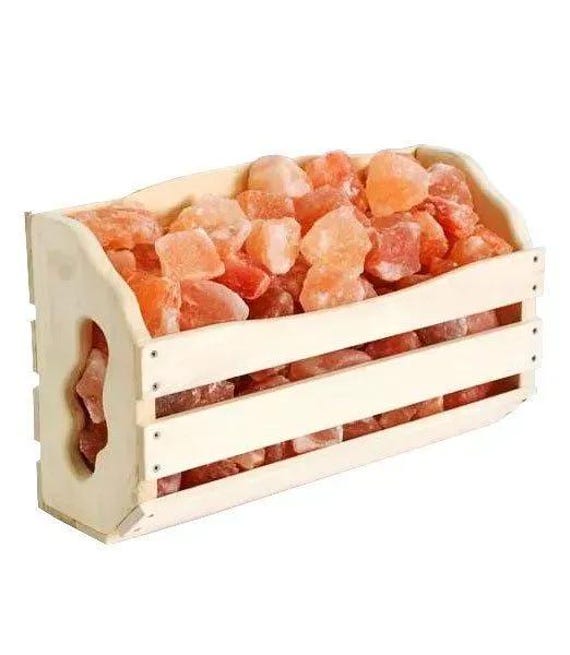 Himalaya Pink Salz 5 kg, Benutzerdefinierte Lindensalz Busket, Holzregal mit Himalaya Salz, Sauna Zubehör, Spa Geschenkkorb, Spa & Bad Dekor