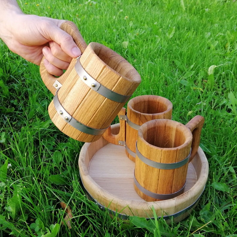 Set of 3 4 6 Wooden Beer Mugs Personalized Handmade Vintage Etsy