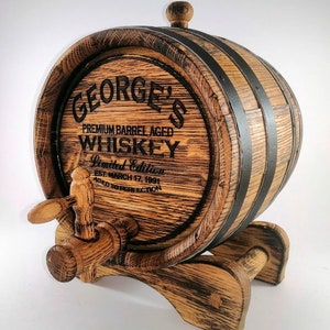 Personalized Oak Whiskey Barrel 1-2-3-5-10-15L, Whisky-Wine-Rum Barrel Wooden Bourbon Barrel Gift for Men Him Dad Husband Rum lover Oak Cask zdjęcie 3