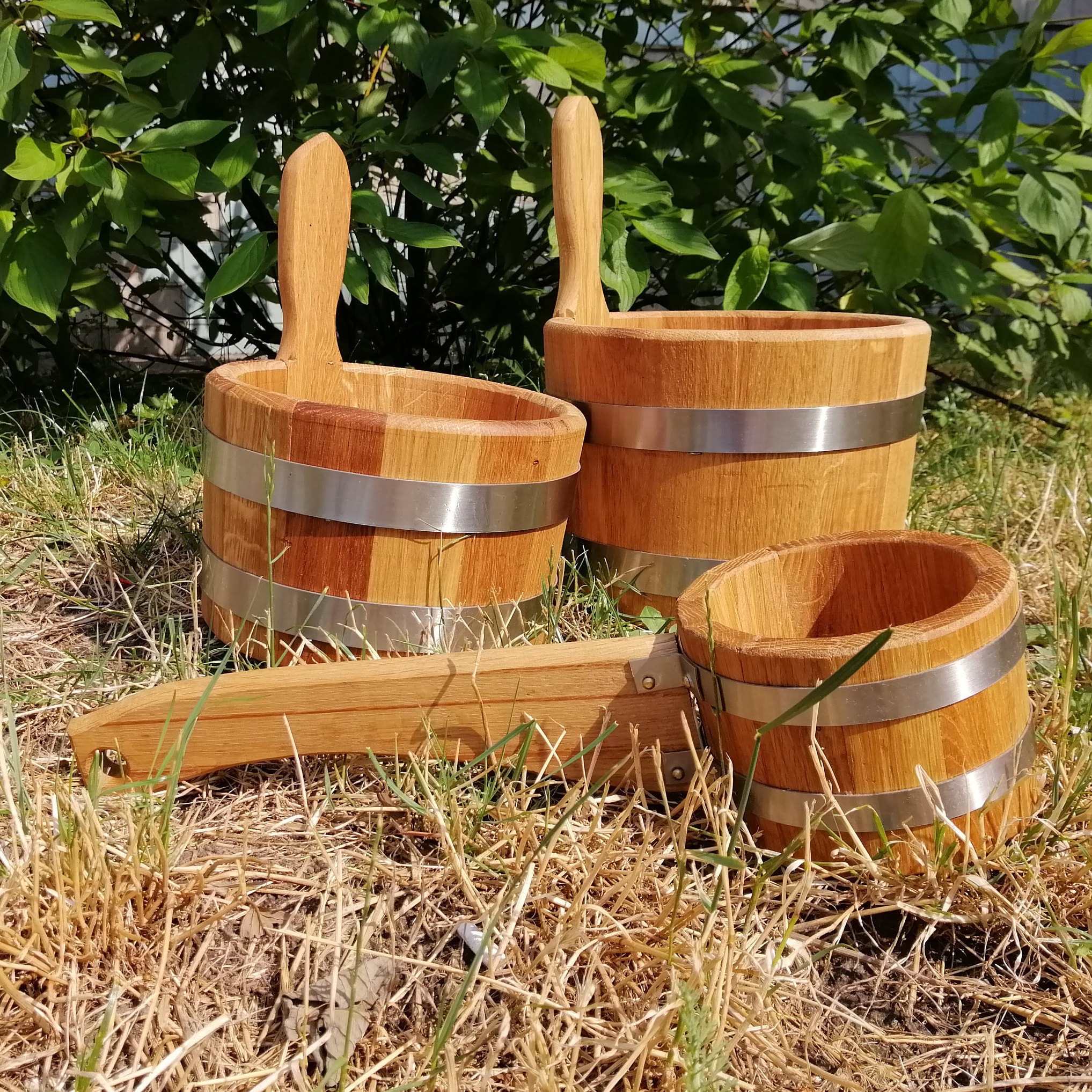 Wooden Sauna Bucket 35 L and Ladle Wood Oak Barrel and Sauna Etsy