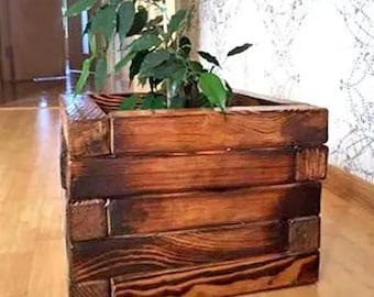 Custom Wooden Planter Box – Rustic Handmade Cachepot, Square Wooden Flower Pot Cover for Indoor & Outdoor Plants, Eco-Friendly Wooden Decor
