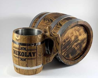 Träölmugg, Eksejdel 0,5 L Present till honom-pojkvän-pappa, Graverad träölmugg, Vikingesejdel Personlig Vintage Ölsten