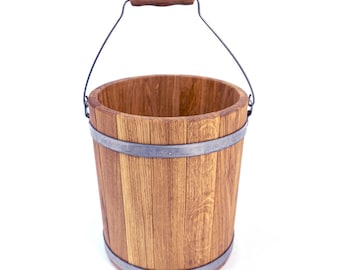 Sauna Bucket, Bath Accessories, Wooden Bucket with Handle 10L-15L, Vintage Primitive Bucket, Oak Water Barrel, Wood Container, Spa Decor