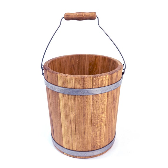 Secchio per sauna, accessori da bagno, secchio in legno con manico 10L-15L,  secchio primitivo vintage, botte d'acqua in quercia, contenitore in legno,  arredamento spa -  Italia