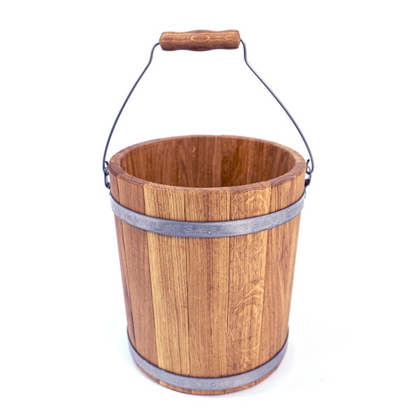 Sauna Bucket, Bath Accessories, Wooden Bucket with Handle 10L-15L, Vintage Primitive Bucket, Oak Water Barrel, Wood Container, Spa Decor