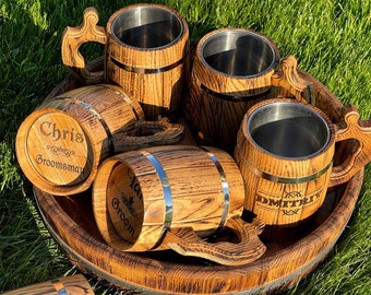 Set of 3, 4, 6 Wooden Beer Mugs, Personalized Handmade Vintage Mug, Groomsmen Beer Mug, Viking Tankard, Beer Stein, Tankard Set Viking Cup