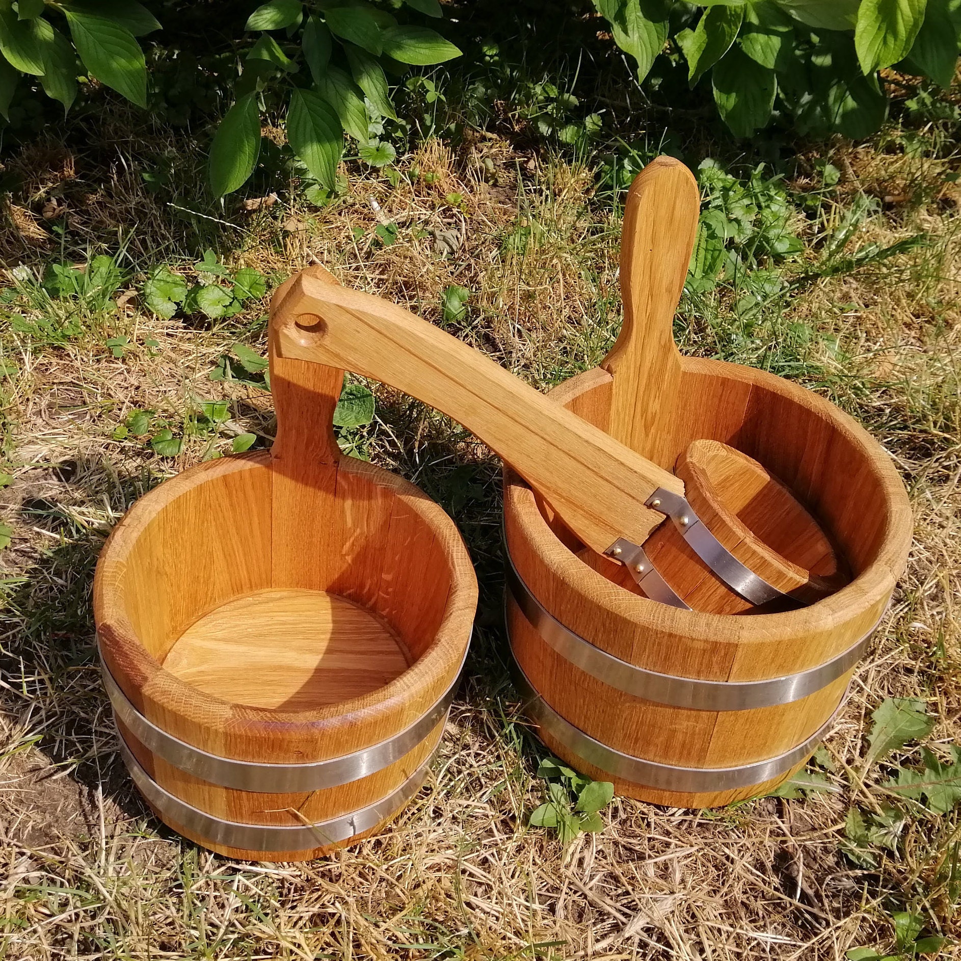 Wooden Sauna Bucket 35 L and Ladle Wood Oak Barrel and Sauna Etsy