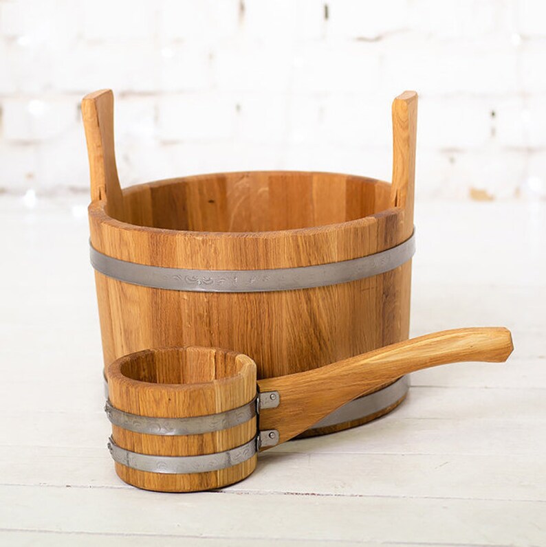 Wooden Sauna Bucket 10L Sauna Ladle Vintage Wood Barrel Oak Etsy