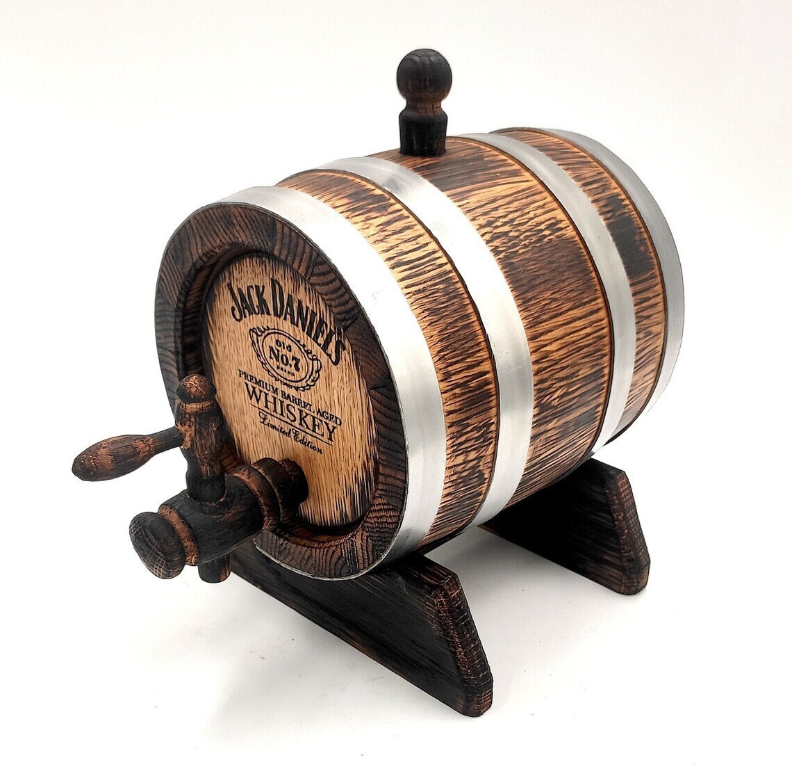 Tonneaux à whisky en bois, barriques en chêne, tonneaux de vin en pin avec robinet, bouchon et support en bois, pour bière, whisky ou vin (3 L