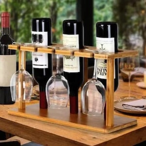 Botellero de madera personalizado &quot;Flonte&quot; – Soporte rústico para botellas de vino de sobremesa – Soporte de madera hecho a mano – Botellero personalizado para regalar a un amante del vino