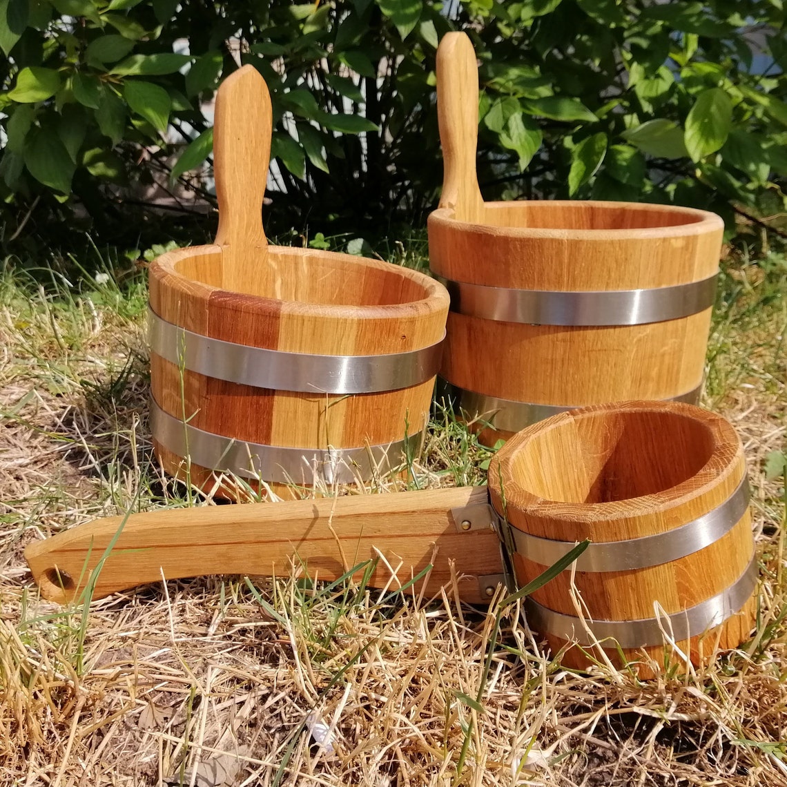 Wooden Sauna Bucket 35 L and Ladle Wood Oak Barrel and Sauna Etsy