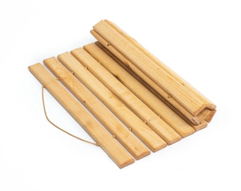 Wooden Spa Bath Mat, Wooden Bath Seat, Linden Wood Mat, Wood Mat for Sauna, Vintage Wood Sauna Russian Bath Spa Accessories Wood Rug Roll up